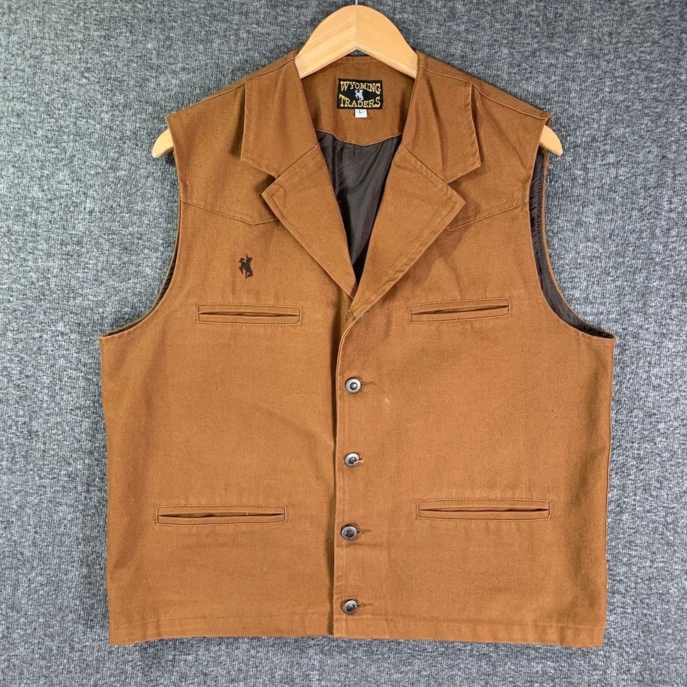 Wyoming Traders Vest Men Large Brown Canvas Western Cowboy Rodeo Gaucho
